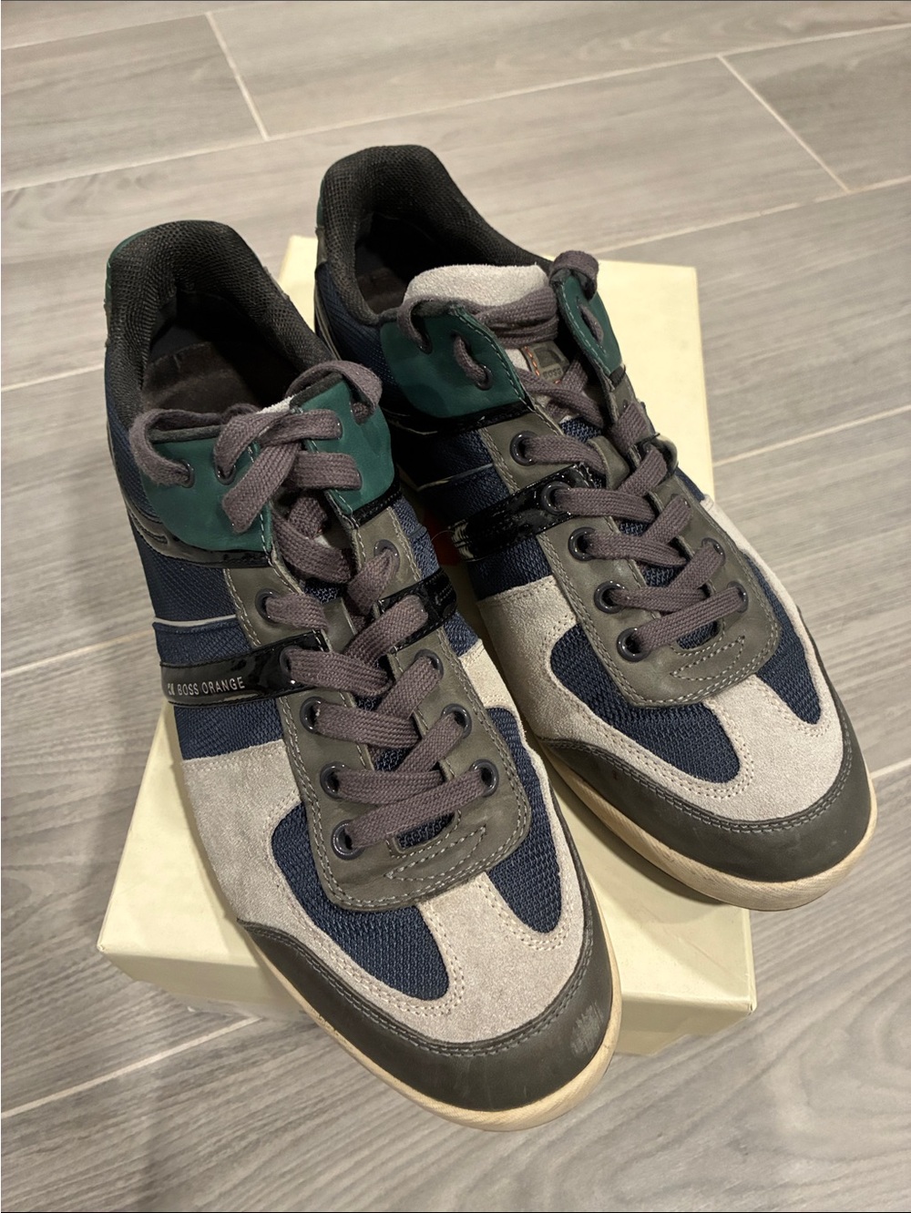 New In Box. BOSS ORANGE Navy Grey Men’s Shoes. Size 9